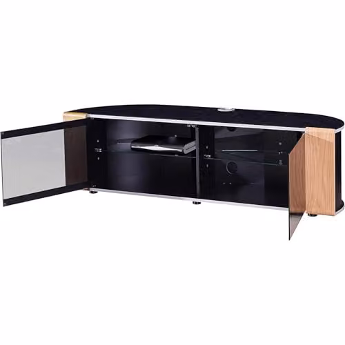 MDA Designs Sirius 1600 Gloss Black TV Cabinet with Oak and Walnut Trims, W: 160 cm, D: 48 cm, H: 45 cm – 5