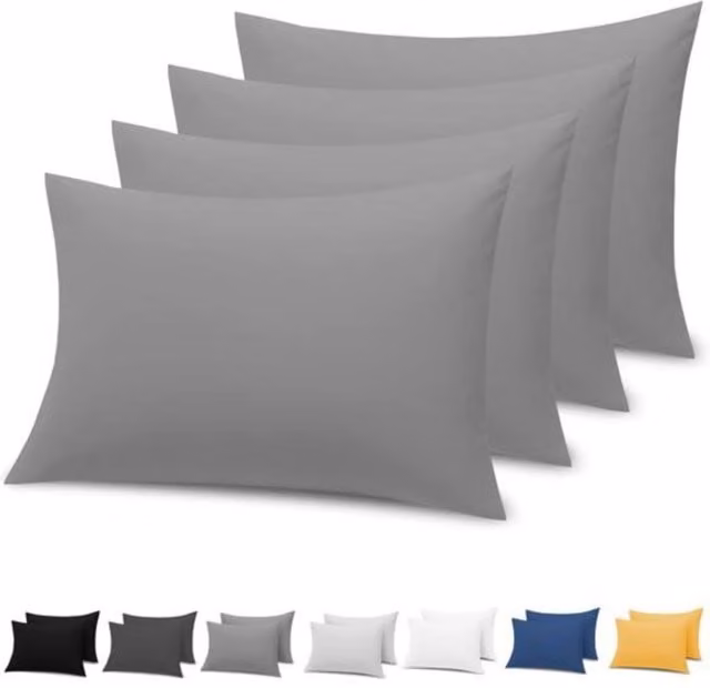 Pamposh 4 Pack of Double Brushed Microfibre Standard Pillowcases in Grey