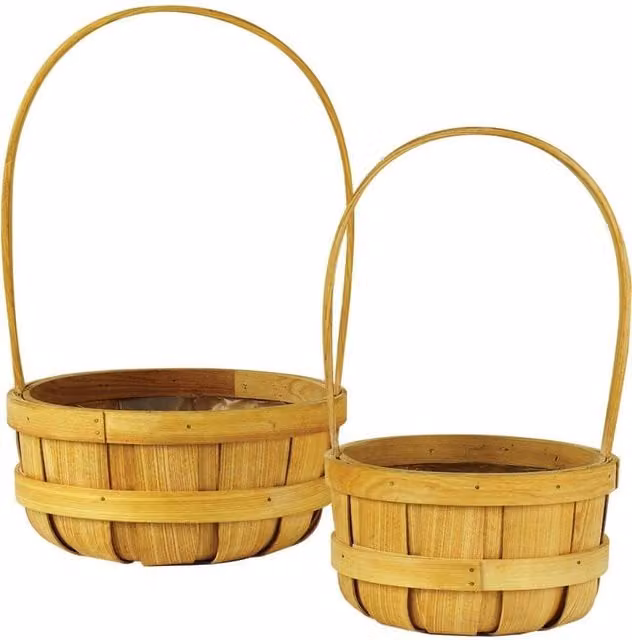 KDMD Loving Embrace Set of 8 Round Softwood Baskets in Natural Brown