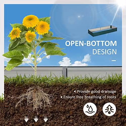 Outsunny Galvanised Steel Raised Garden Bed, Green, W: 241 cm, D: 90.5 cm, H: 30 cm – 3