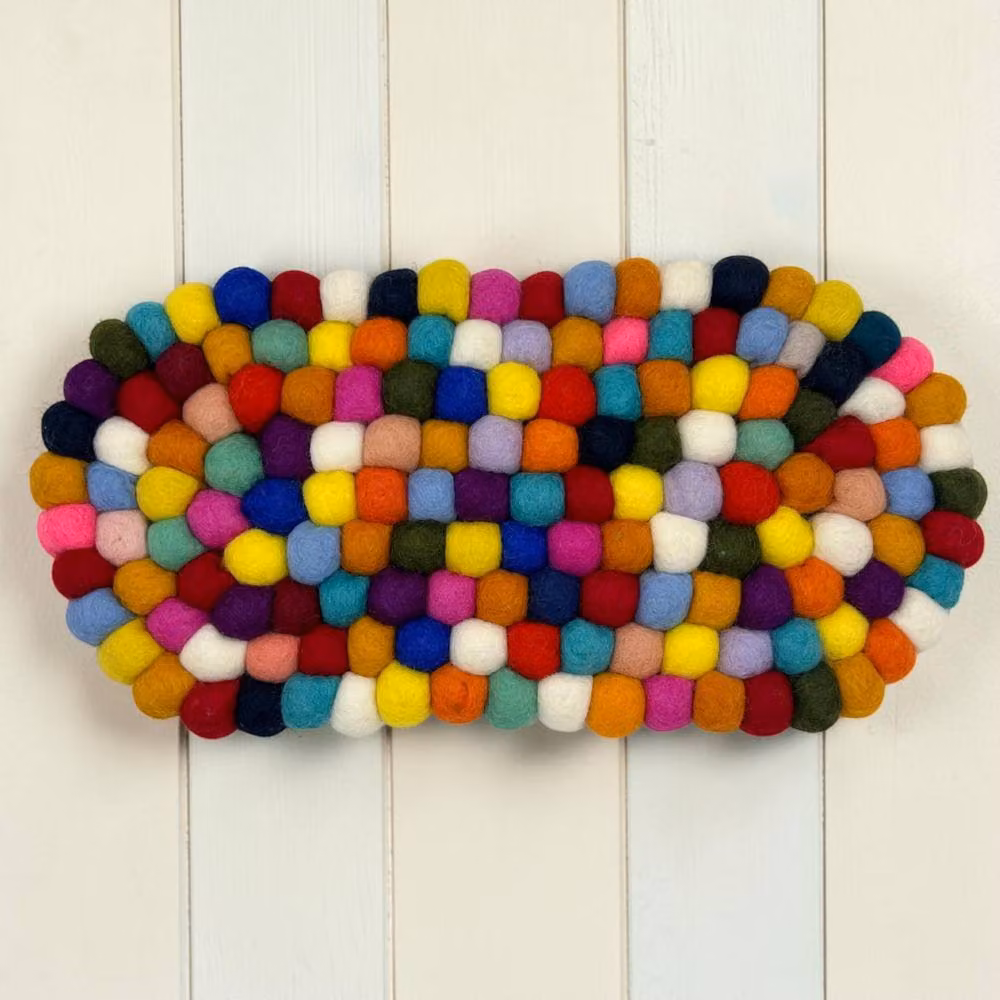 Four Candle Multi Colour Wool Felt Ball Oval Centre Table Mat W: 38 cm, D: 18 cm – 2