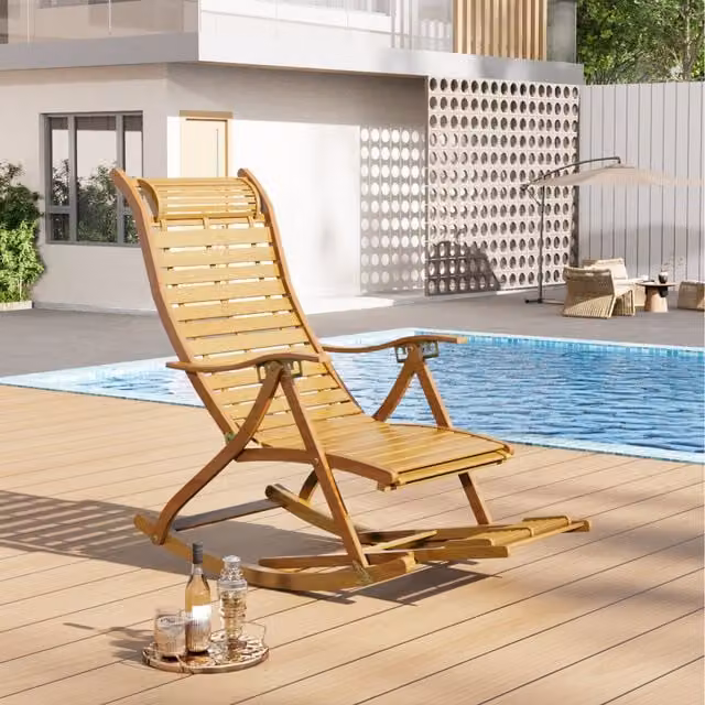 Livingandhome Bamboo Rattan Relax Recliner Rocking Chair with Armrests in Brown