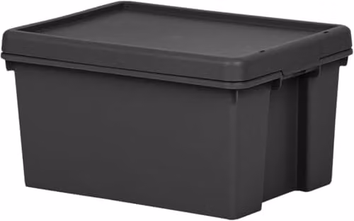 Wham Bam Recycled Solid Plastic Storage Box with Lid, Black, 16L
