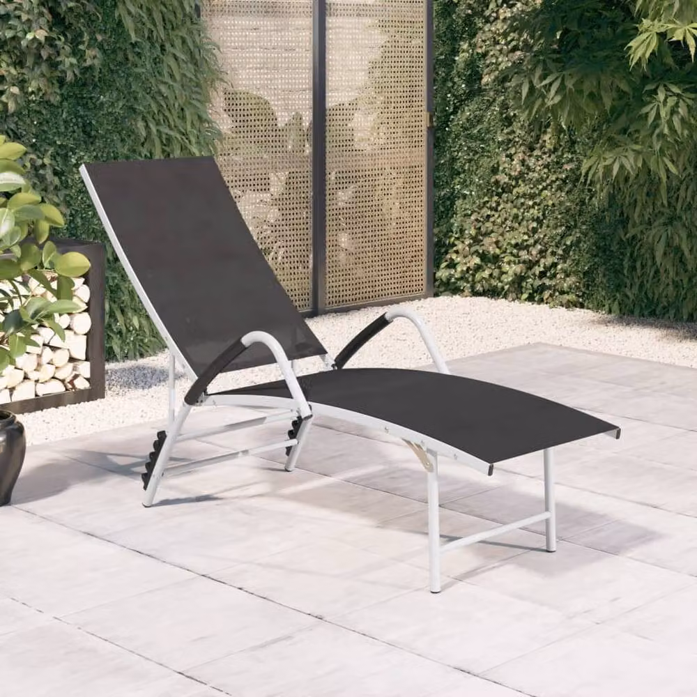 Berkfield Home Sun Lounger with Textilene Fabric and Powder Coated Aluminium Frame in Black and Silver, W/D/H: 193 x 60.5 x 60.5 cm – 3