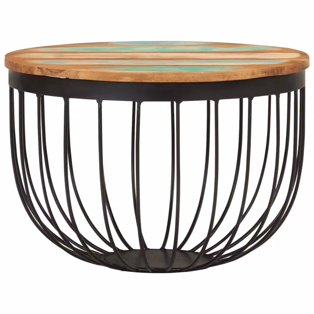 Berkfield Home Industrial Rectangular Coffee Table in Multicolour Reclaimed Wood and Steel, W/D/H: 50 x 35 x 35 cm – 2