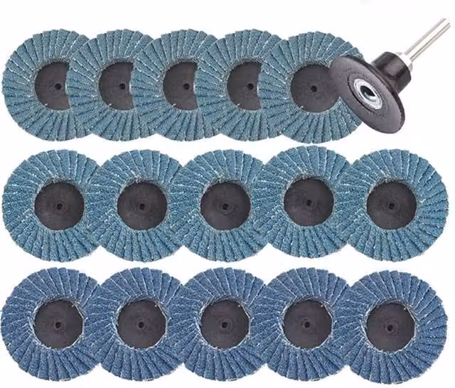 VOGREX 15-Piece Blue Roll Lock Flap Disc Set for Angle Grinders, 50 mm Diameter – 1