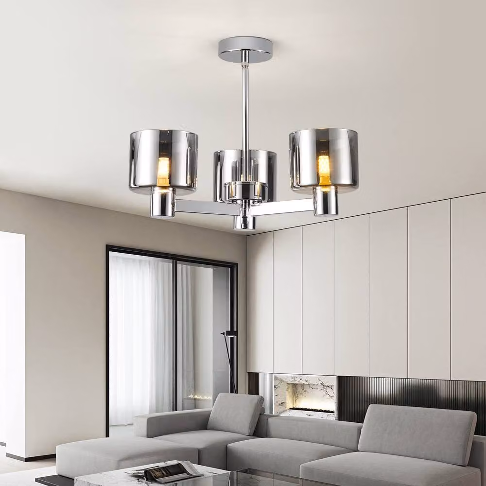 Harper Living 3 Light Semi Flush Ceiling Lamp with Smoked Grey Glass Shades and Chrome Finish – 2