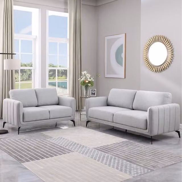 More4Homes Oslo Scandi Style Fabric 2 and 3 Seater Sofa Set in Light Grey