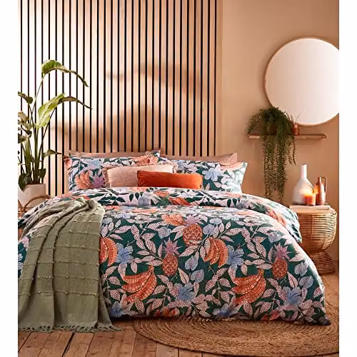 Riva Home Cypressa Floral Mosaic Reversible Duvet Cover Set in White, Green and Multicolour, W/D/H: 140 x 200 cm – 1