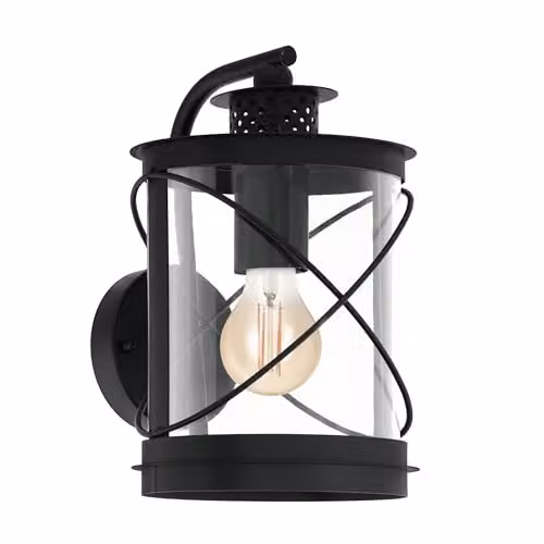 Eglo Hilburn Modern Black Lantern Outdoor Wall Light with Transparent Glass – 1