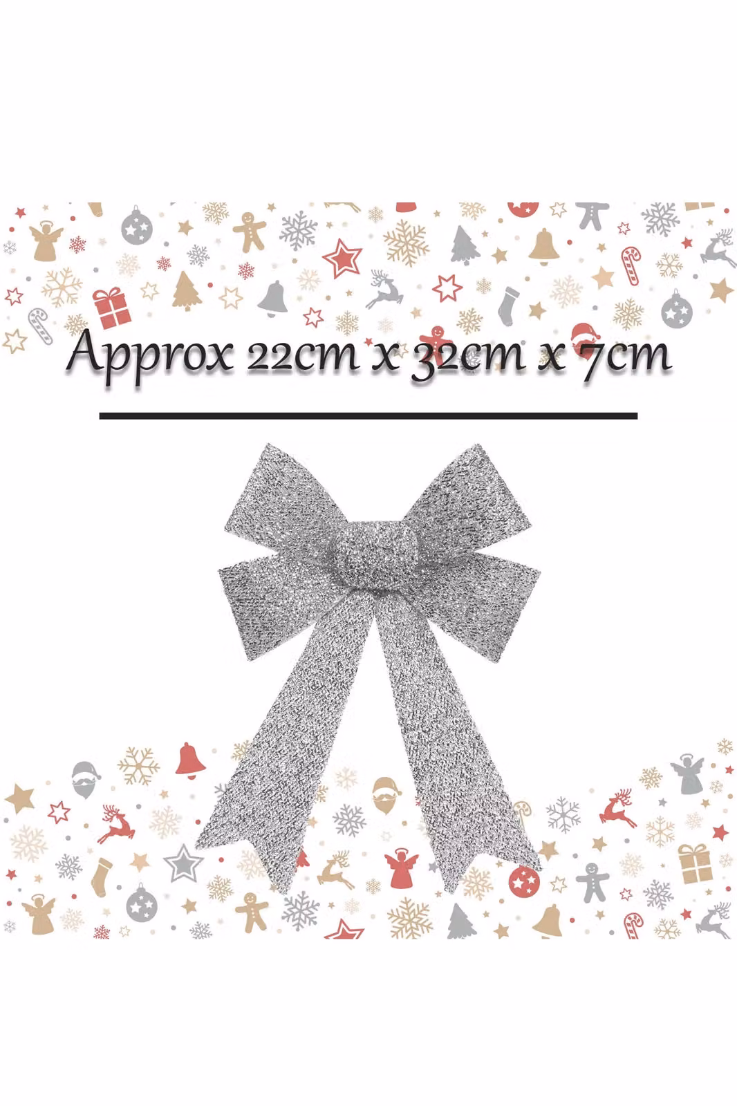 VFM e-Store Silver Tinsel Bow Christmas Decoration, W/D/H: 22 x 32 x 7 cm – 2