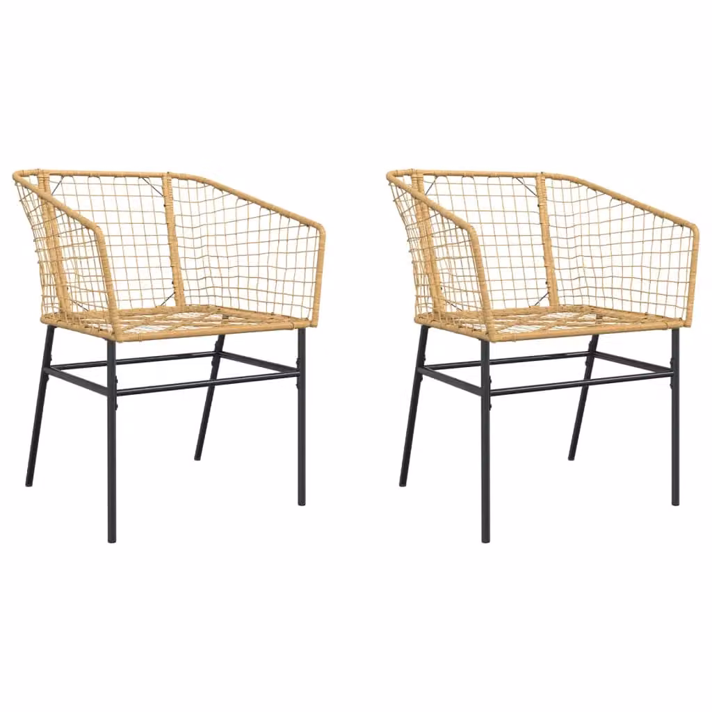 Berkfield Home Set of 2 Brown Poly Rattan Garden Chairs with Armrests and Powder Coated Steel Frame – 2