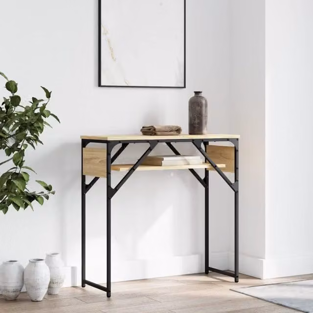 Berkfield Home Console Table with Shelf in Sonoma Oak Brown, W/D/H: 75 x 30 x 75 cm