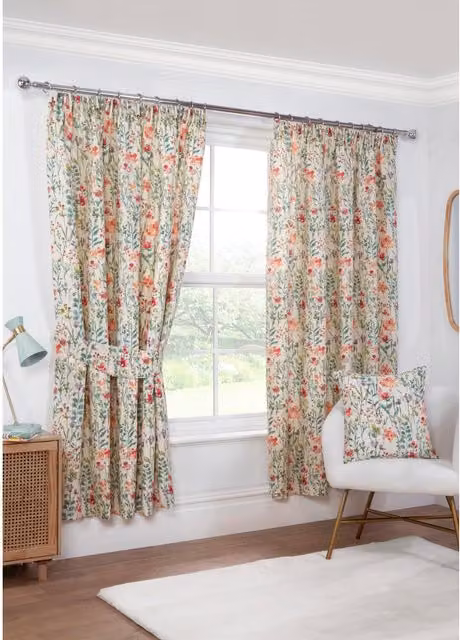 Sundour Amaryllis Floral Pencil Pleat Polycotton Curtains in Multicolour