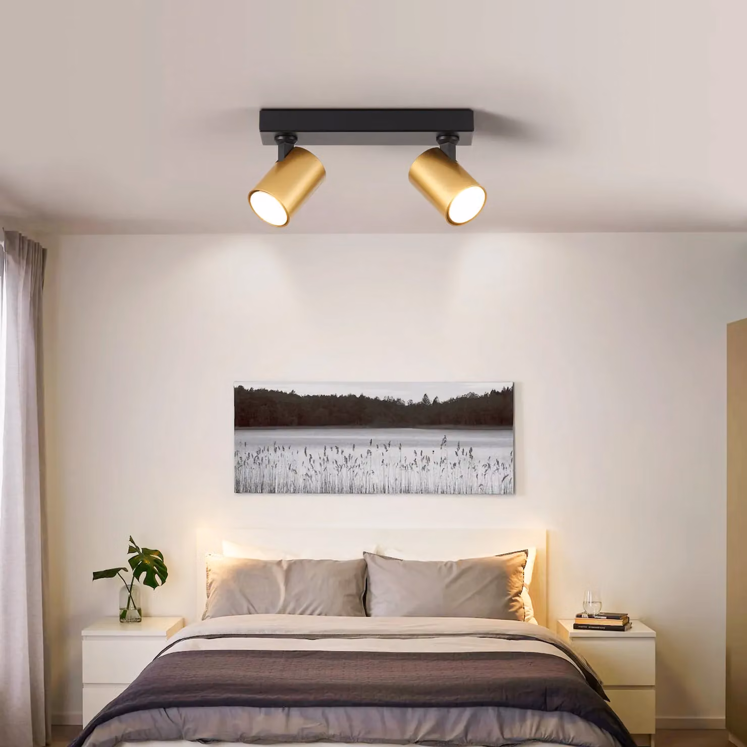 Harper Living Modern 2-Way GU10 Track Ceiling Spotlight in Black and Gold/Brass Finish – 2