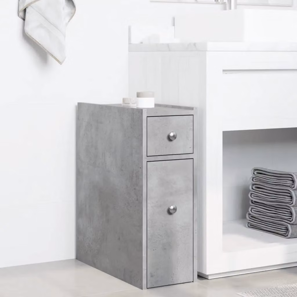 Berkfield Home Narrow Freestanding Bathroom Cupboard with Wheels in Concrete Grey – 2