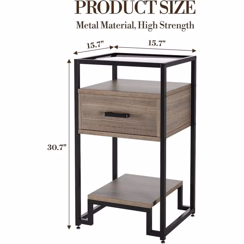 KORVIXA Modern Side Table in Brown and Black with Tempered Glass Top, W/D/H: 100 x 100 x 77.97 cm – 2