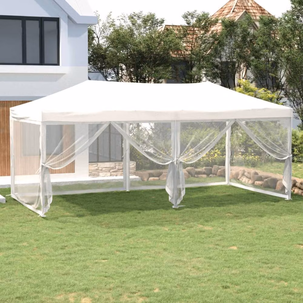 Berkfield Home Sturdy Folding Party Tent with Sidewalls, White, W: 6 m, D: 3 m, H: 2.44 m – 2