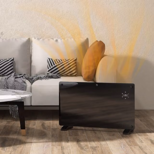 HOMCOM Smart Wifi Electric Convector Panel Heater with App Control and Remote, Black, W: 71 cm