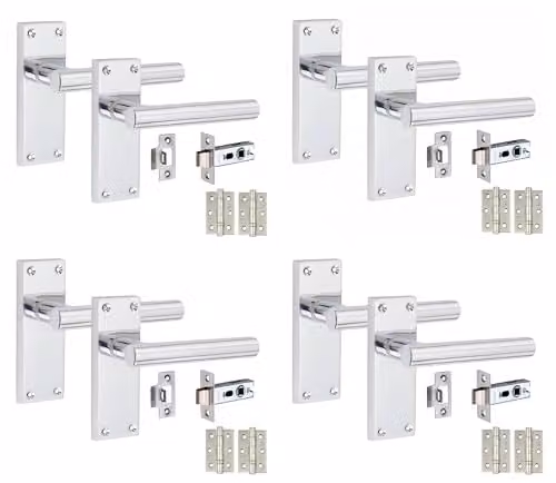 Golden Grace Victorian T-Bar Latch Door Handles in Polished Chrome, 4 Sets