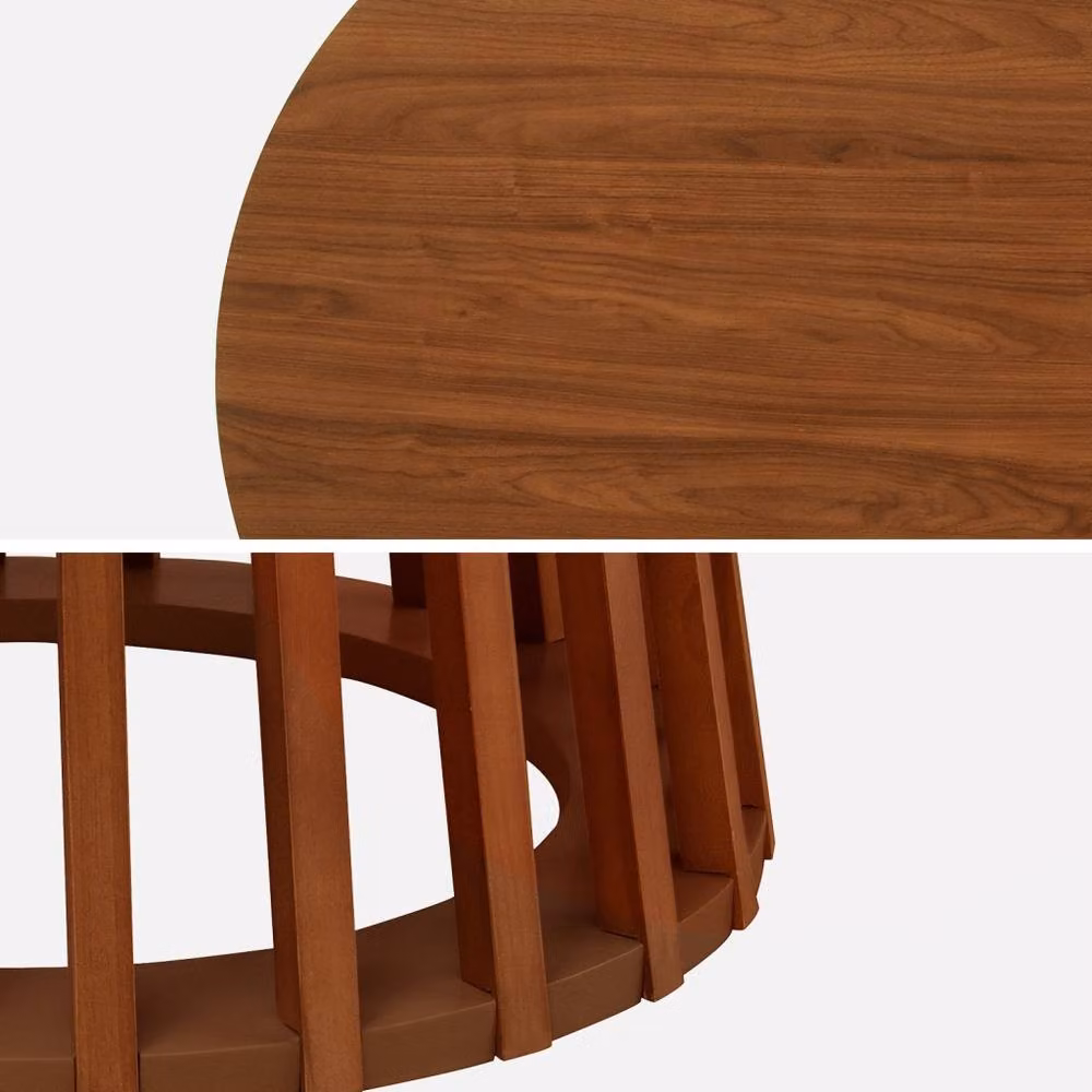 Sweekeek 4-Seater Round Modern Dining Table in Dark Brown with Spruce Legs, W: 120 cm, D: 120 cm, H: 75 cm – 2