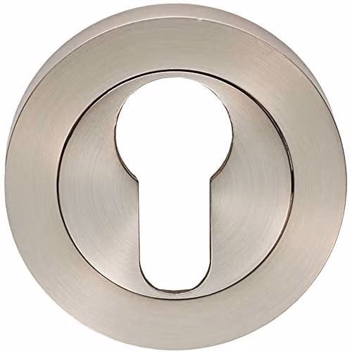 Loops Round Euro Profile Escutcheon in Satin Nickel, 50mm Diameter, 10mm Depth with Concealed Fixings