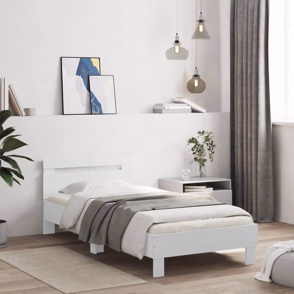 Berkfield Home White Bed Frame with Headboard, W/D/H: 100 x 200 cm – 2