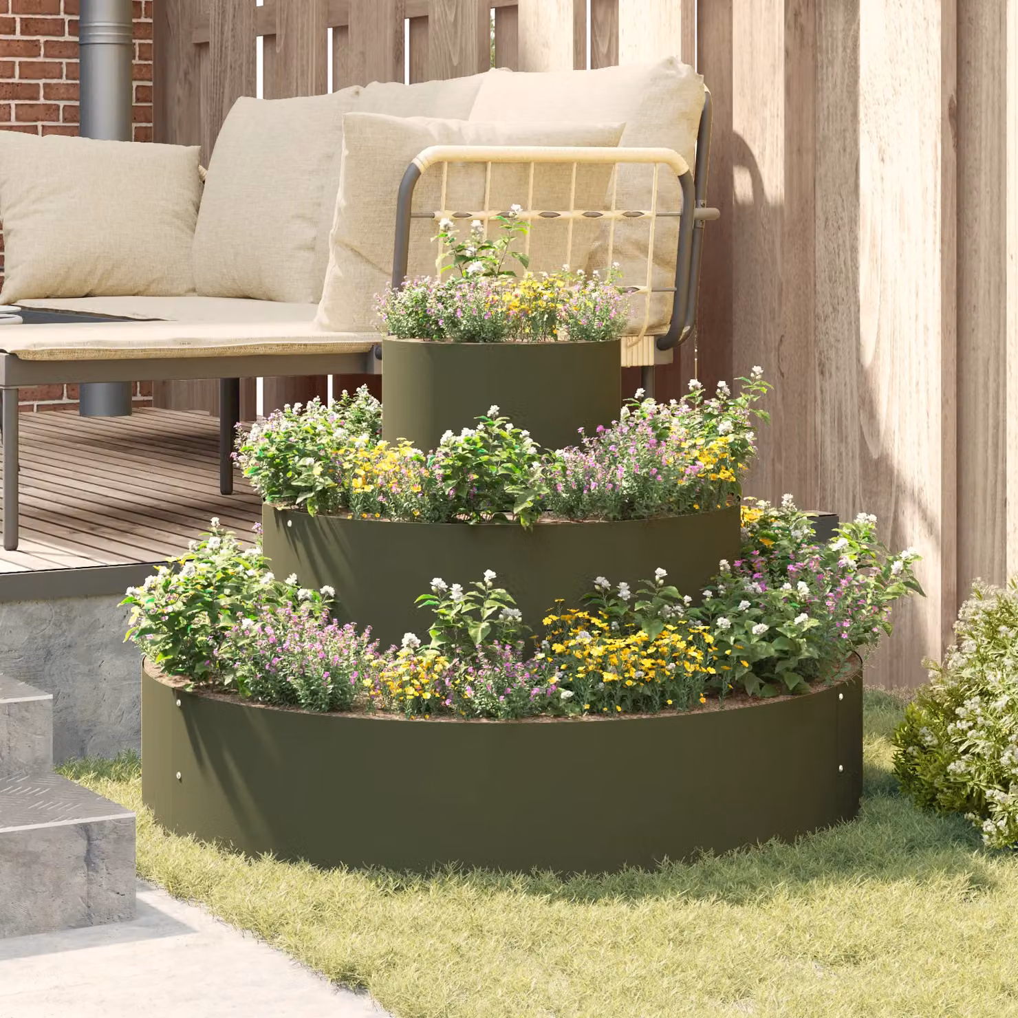 Berkfield Home Modular Steel Planter Tub in Olive Green, 90 cm – 4