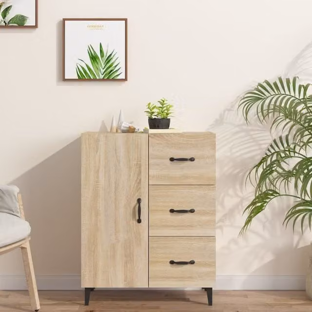 Berkfield Home Sonoma Oak Sideboard in Brown and Beige, W: 69.5 cm, D: 34 cm, H: 90 cm