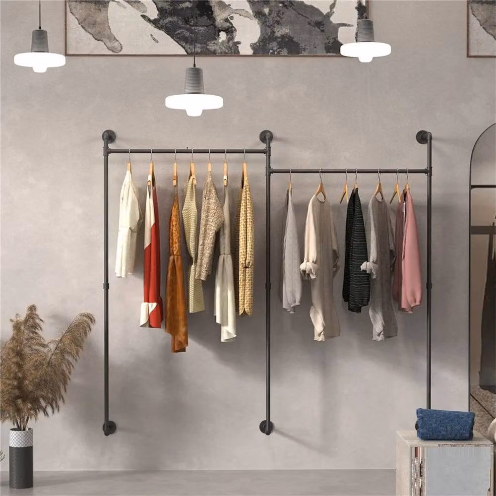 Kelvenix Large Industrial Wall Mounted Clothes Rack in Matt Black – 3