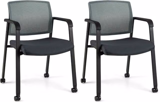 Costway Set of 2 Stackable Grey Fabric Conference Chairs with Armrests