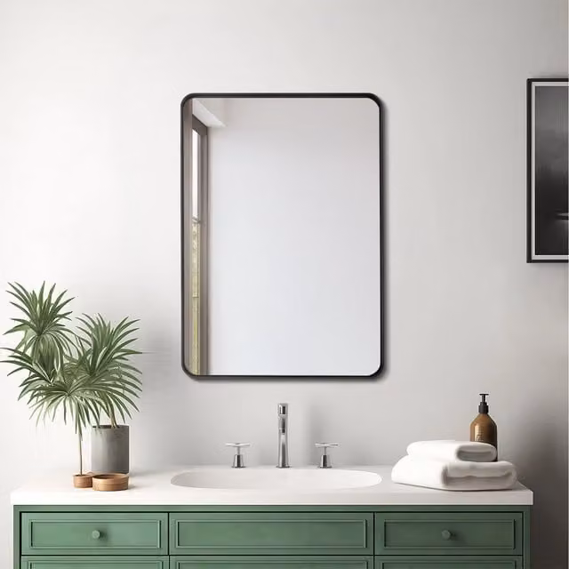 Komore Modern Rectangular Wall Mirror with Black Metal Frame