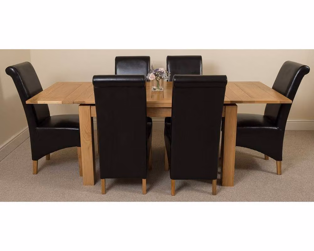 Thats Furniture Richmond Oak Extending Dining Table with 6 Black Montana Leather Chairs – 2