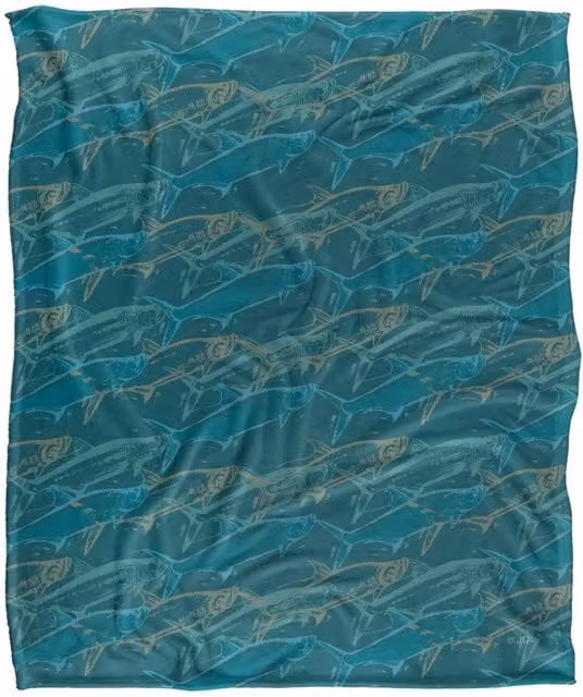 JQ Licensing Tarpon Mosaic Fishing Pattern Super Soft Fleece Throw Blanket, White, W/D: 152 x 127 cm – 1