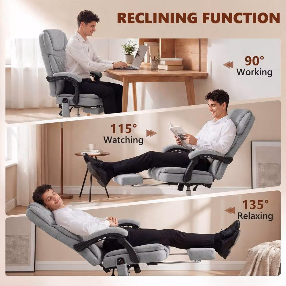 STILVORA Grey Velvet Executive Office Chair with Footrest and Headrest – 7