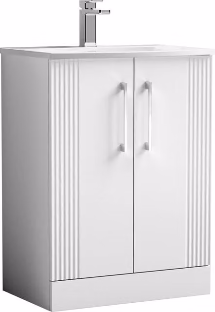 Balterley 2 Door Floor Standing Bathroom Vanity Unit with Curved Basin, White, W/D/H: 60 x 40 x 84 cm – 1