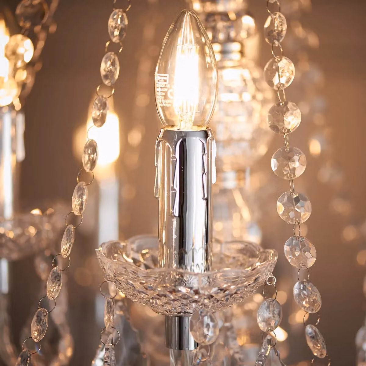Netlighting Clarence 12 Light Chandelier in Chrome with Grey Faceted Droplets – 3