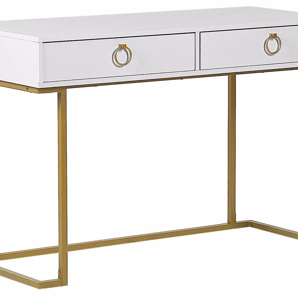 Wyld and Coco White and Gold Console Table with 2 Drawers, W: 115 cm, D: 50 cm, H: 77 cm – 2