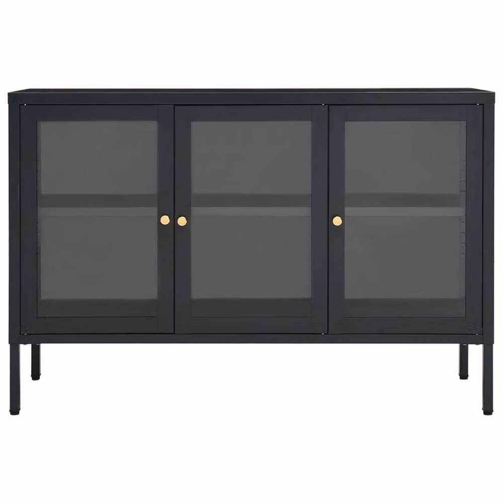 Berkfield Home Anthracite Sideboard in Black Steel and Glass, W/D/H: 105 x 35 x 70 cm – 3