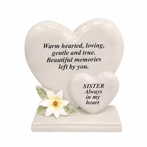David Fischhoff Floral Heart Condolence Remembrance Plaque in White, Yellow and Beige