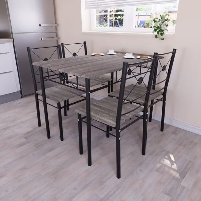 Vida Designs Roslyn Modern Rectangular Dining Set with Table and 4 Chairs in Grey