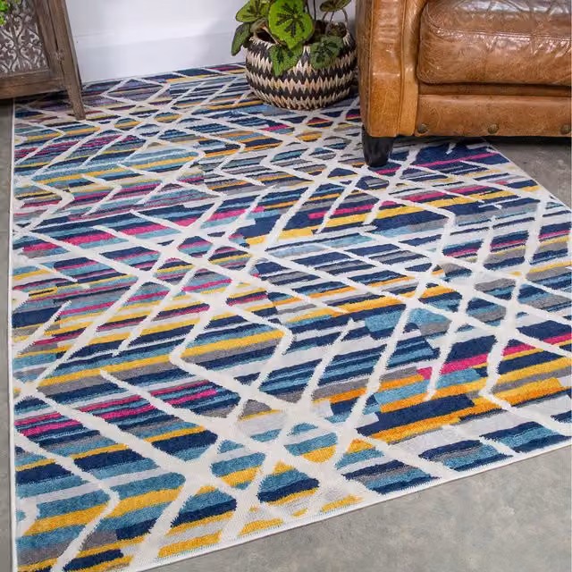 The Rug House Multicolour Geometric Modern Rectangular Living Area Rug W: 290 cm, D: 200 cm