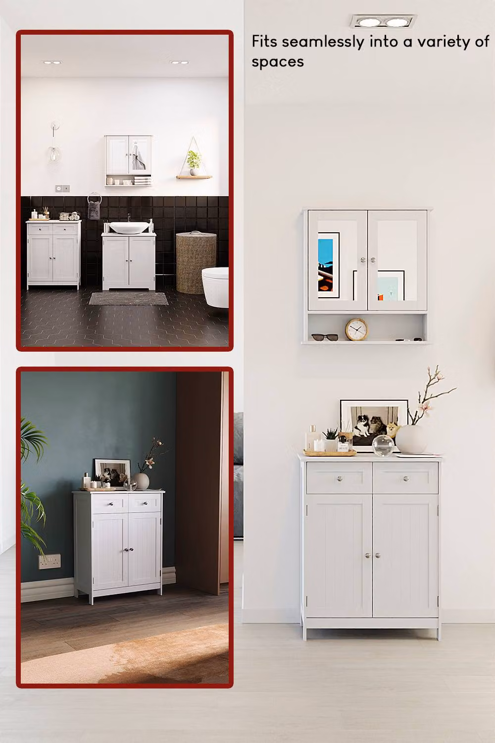 HD Designs Priano Freestanding White Bathroom Storage Cabinet with 2 Doors and 2 Drawers – 6