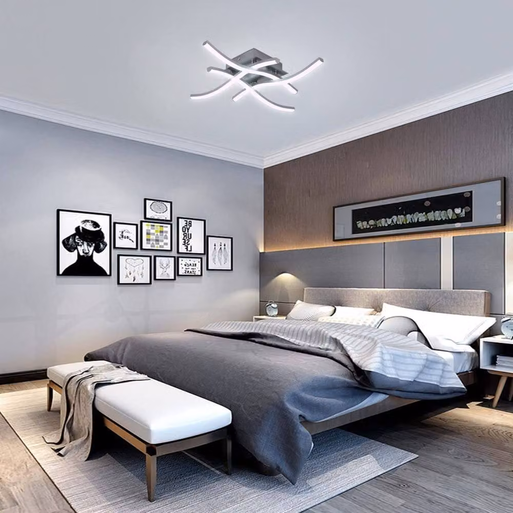 COMELY 24W Modern LED Ceiling Light with 4 Curved Tubes in Grey, 6500K Cool White – 4