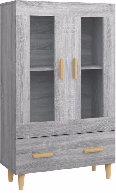 Berkfield Home Grey Sonoma Highboard with Glass Doors and Internal Drawers, W/D/H: 70 x 31 x 115 cm