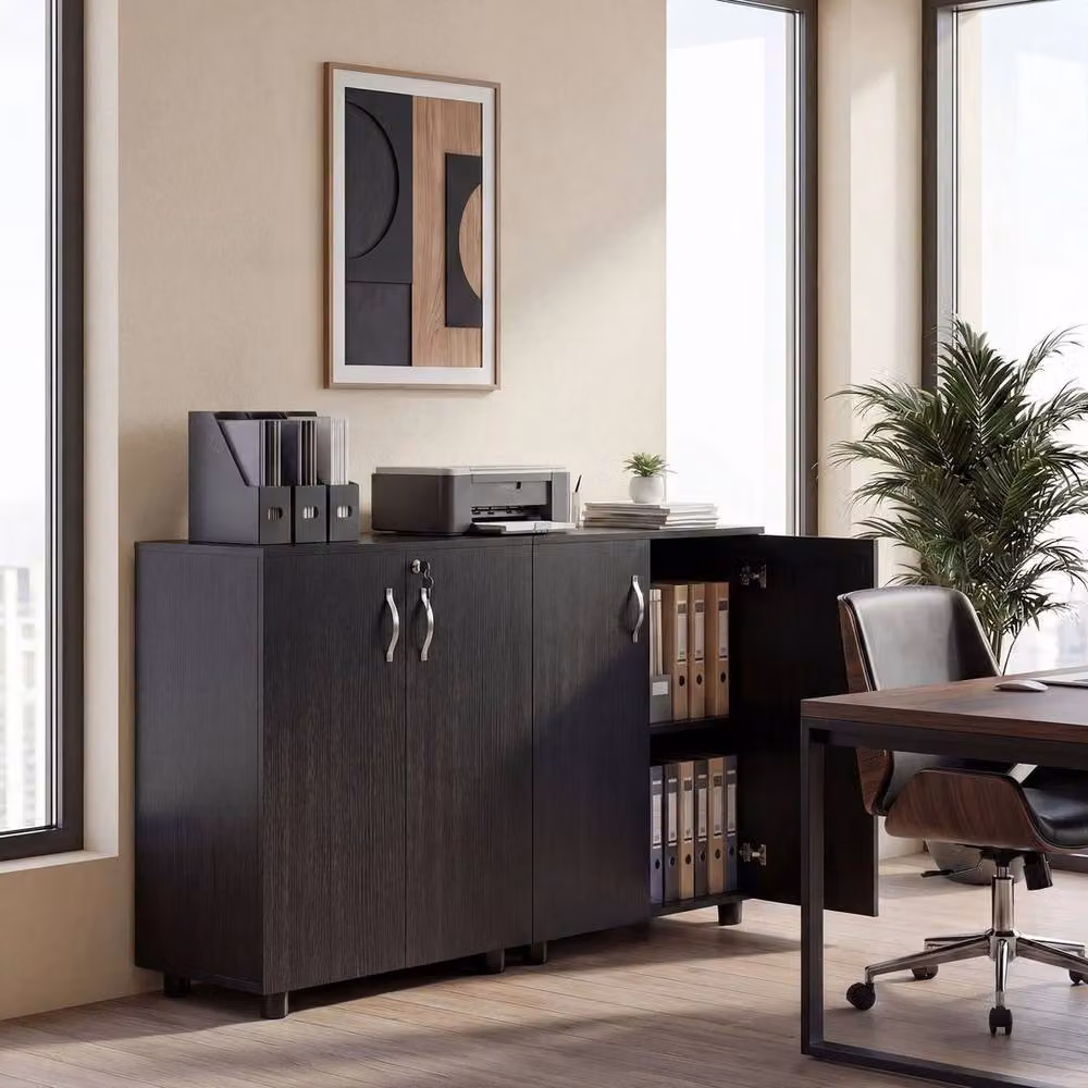 KORVIXA Black 2-Tier Locking Filing Cabinet with Adjustable Shelves and Hinged Doors, Height: 100 cm, Width: 80 cm, Depth: 40 cm – 5