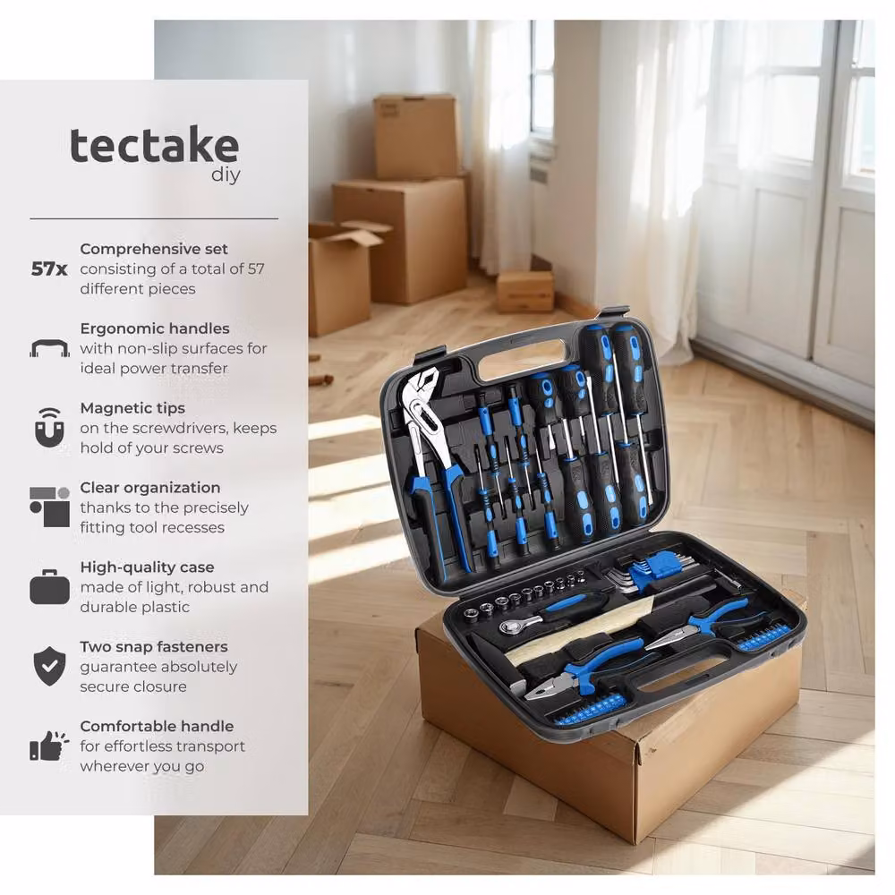 tectake Luigi Tool Box Black 57 Piece Tool Set with Pliers, Screwdrivers, Sockets and Bits – 2