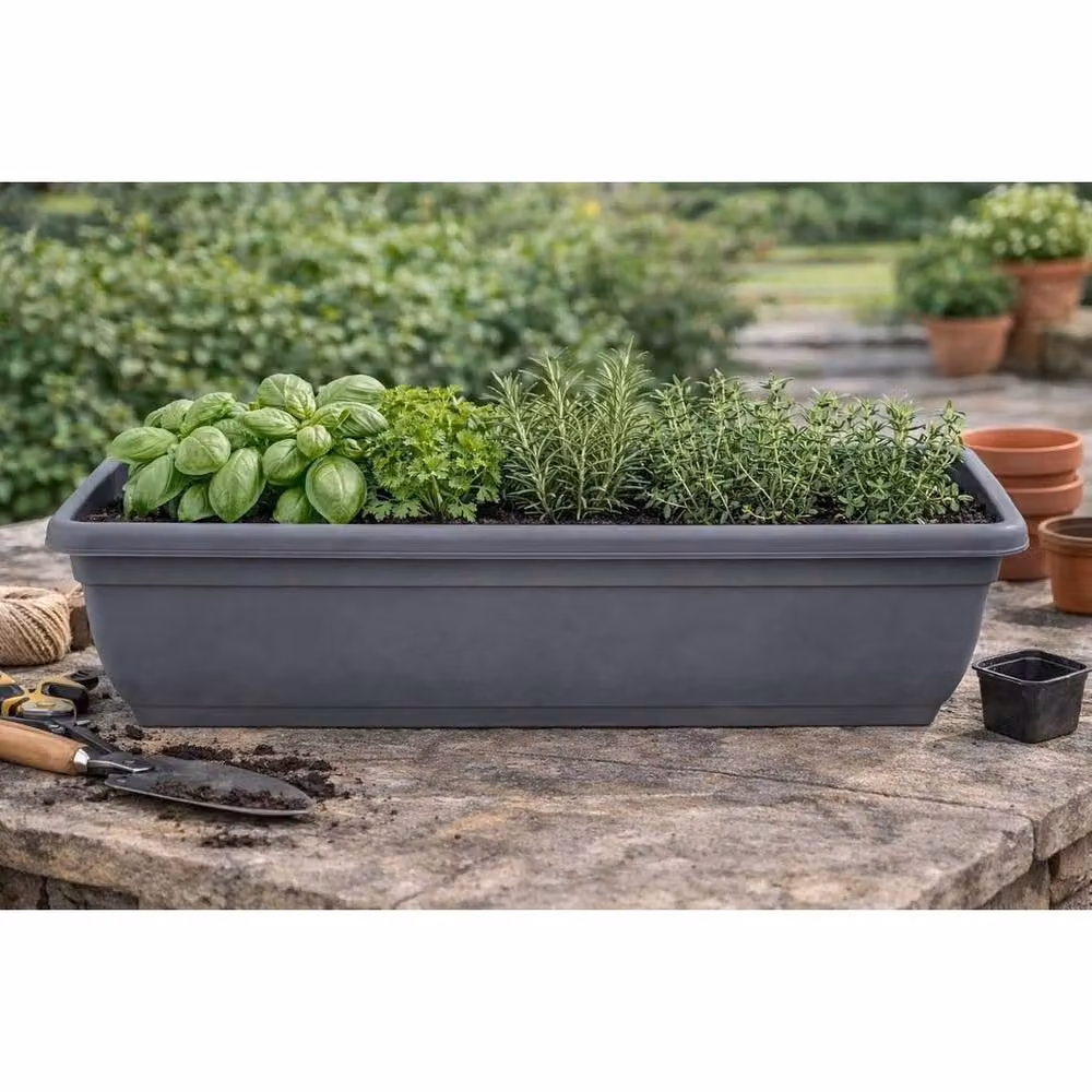 SPETLEK Grey Plastic Trough Planters, Set of 3, Width: 60 cm – 3