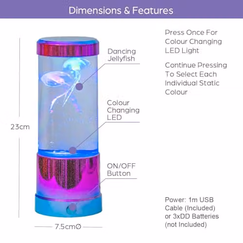 Global Gizmos 55219 Multi-Coloured Jellyfish Lamp with Colour Changing RGB LEDs and Calming Sensory Effect – 2