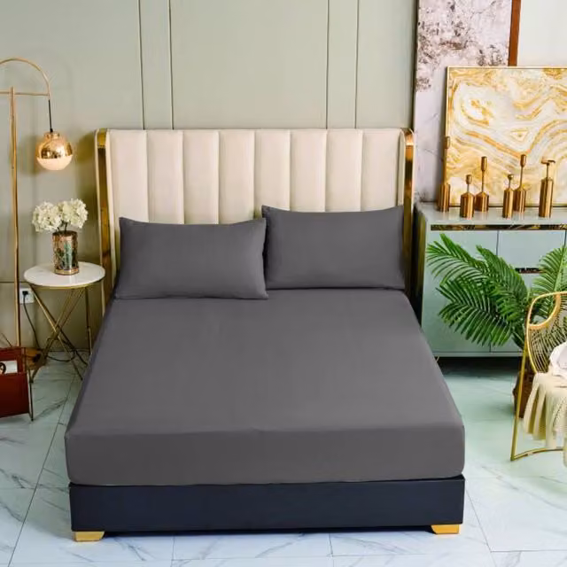 Ezysleep Egyptian Cotton 400 Thread Count Fitted Sheet, Grey, W/D: 200 x 200 cm